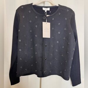 La Vila Milano Black Eyelet-Detail Snap Cardigan